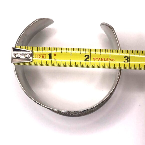 Vintage Silver Tone Wide Cuff Bracelet Etched Scrollwork, Boho Statement - Picture 6 of 15